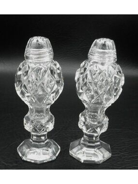 Brilliant Clear Cut Glass Pedestal Salt And Pepper Shakers 4.5 Inches Vintage